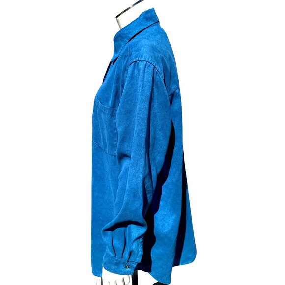 Chicos Design Vintage Aqua Blue Button Up Tunic Shirt Long Sleeve Faux Suede 1 - Picture 2 of 9